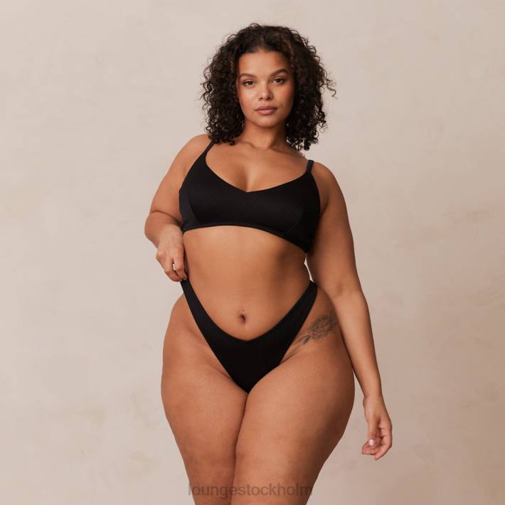 Lounge kvinnor svart underkläder FP6J233 ribbad triangel-bh & stringtrosa/trosa