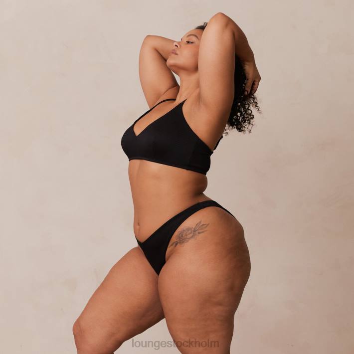Lounge kvinnor svart underkläder FP6J233 ribbad triangel-bh & stringtrosa/trosa