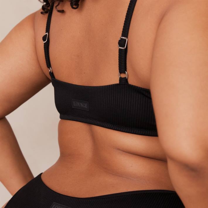 Lounge kvinnor svart underkläder FP6J233 ribbad triangel-bh & stringtrosa/trosa