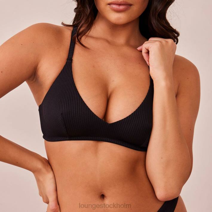 Lounge kvinnor svart underkläder FP6J233 ribbad triangel-bh & stringtrosa/trosa