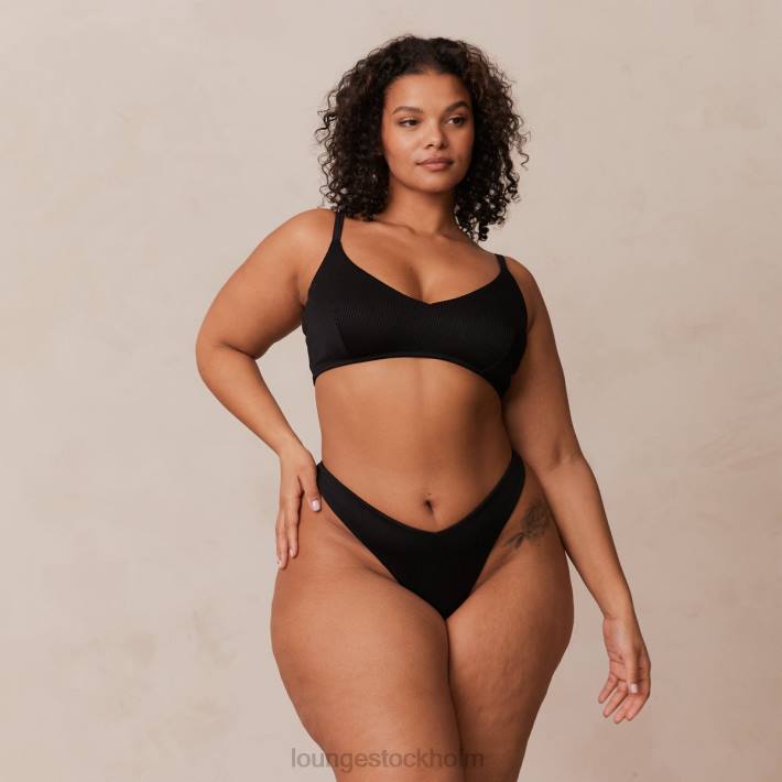 Lounge kvinnor svart underkläder FP6J233 ribbad triangel-bh & stringtrosa/trosa