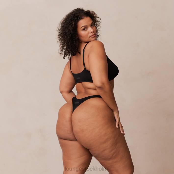 Lounge kvinnor svart underkläder FP6J233 ribbad triangel-bh & stringtrosa/trosa
