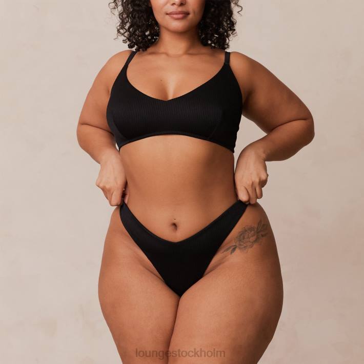 Lounge kvinnor svart underkläder FP6J233 ribbad triangel-bh & stringtrosa/trosa