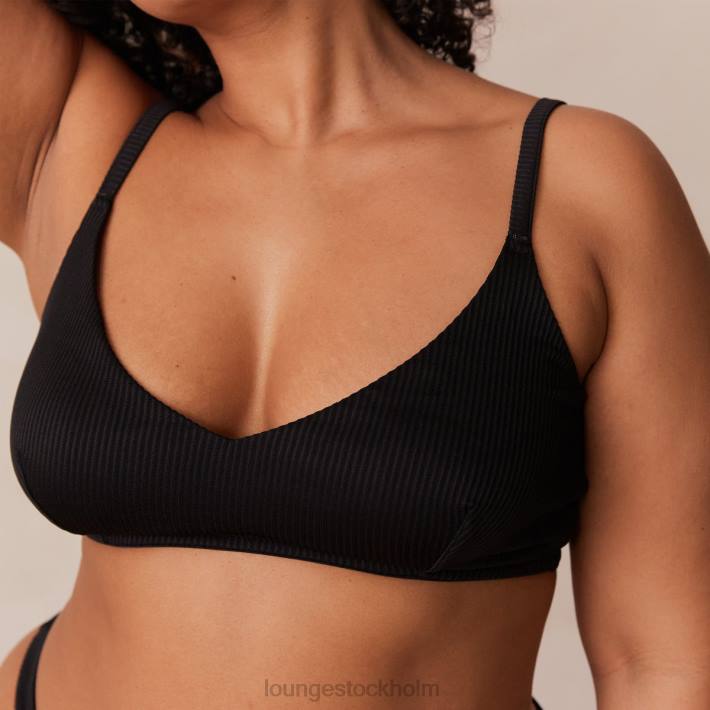 Lounge kvinnor svart underkläder FP6J233 ribbad triangel-bh & stringtrosa/trosa