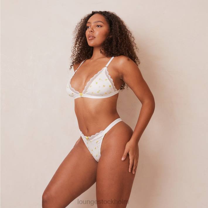 Lounge kvinnor vit underkläder FP6J223 ribbad blommig triangel-bh & stringtrosa/trosa