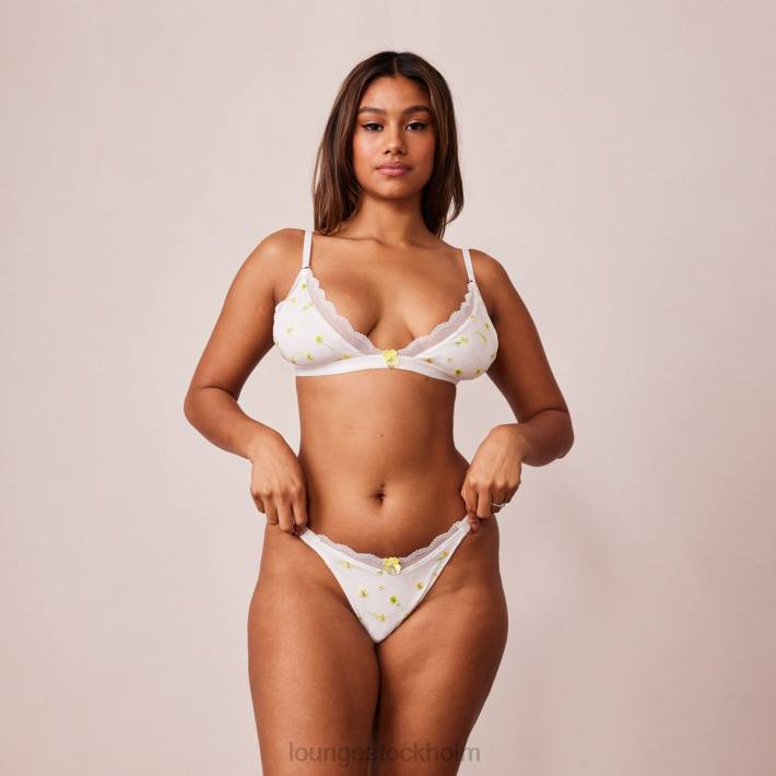 Lounge kvinnor vit underkläder FP6J223 ribbad blommig triangel-bh & stringtrosa/trosa