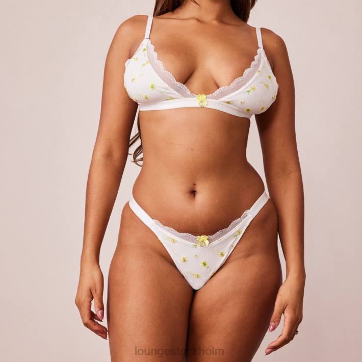 Lounge kvinnor vit underkläder FP6J223 ribbad blommig triangel-bh & stringtrosa/trosa