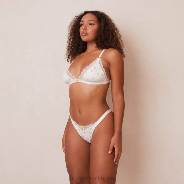 Lounge kvinnor vit underkläder FP6J223 ribbad blommig triangel-bh & stringtrosa/trosa