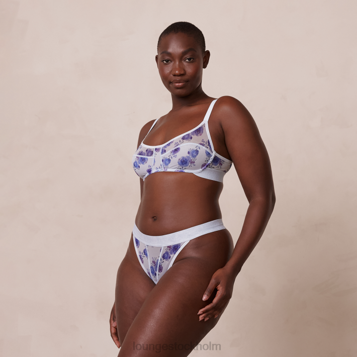 Lounge kvinnor blå underkläder FP6J85 blommig mesh BH & string set