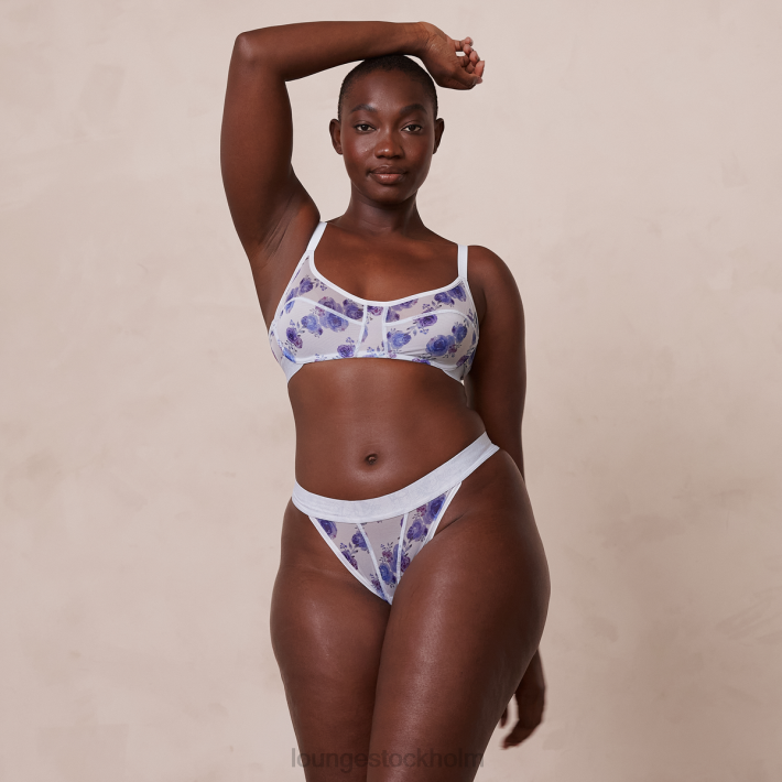 Lounge kvinnor blå underkläder FP6J85 blommig mesh BH & string set