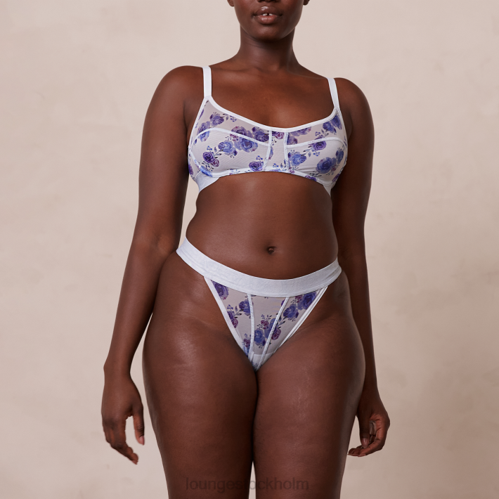 Lounge kvinnor blå underkläder FP6J85 blommig mesh BH & string set