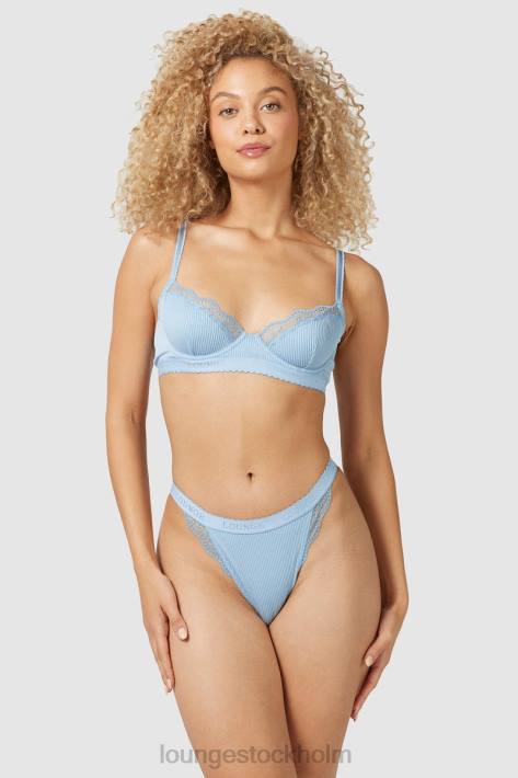Lounge kvinnor blå underkläder FP6J89 ribbad balkong-bh & stringtrosa/trosa set