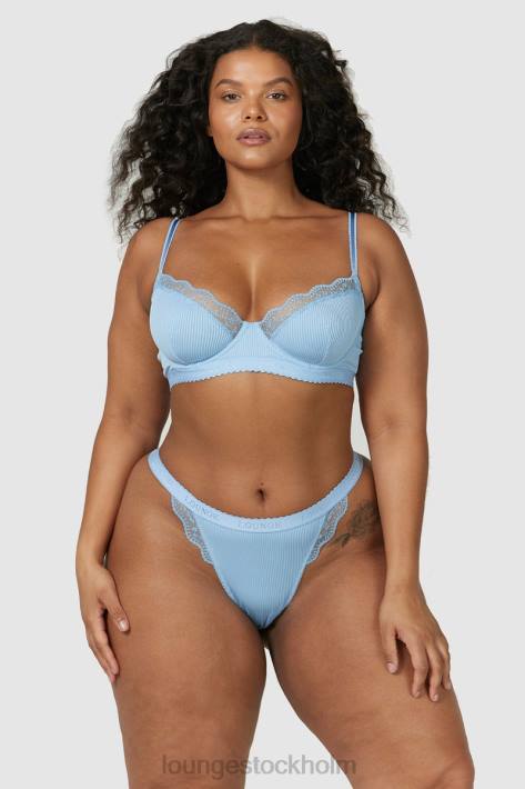 Lounge kvinnor blå underkläder FP6J89 ribbad balkong-bh & stringtrosa/trosa set