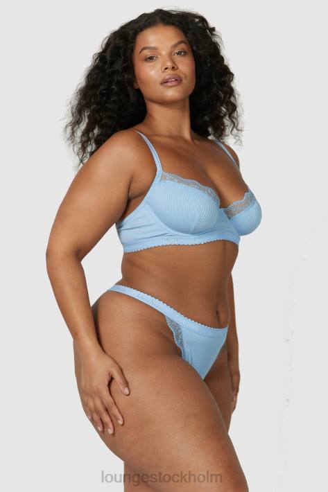 Lounge kvinnor blå underkläder FP6J89 ribbad balkong-bh & stringtrosa/trosa set