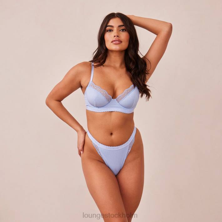 Lounge kvinnor blå underkläder FP6J89 ribbad balkong-bh & stringtrosa/trosa set