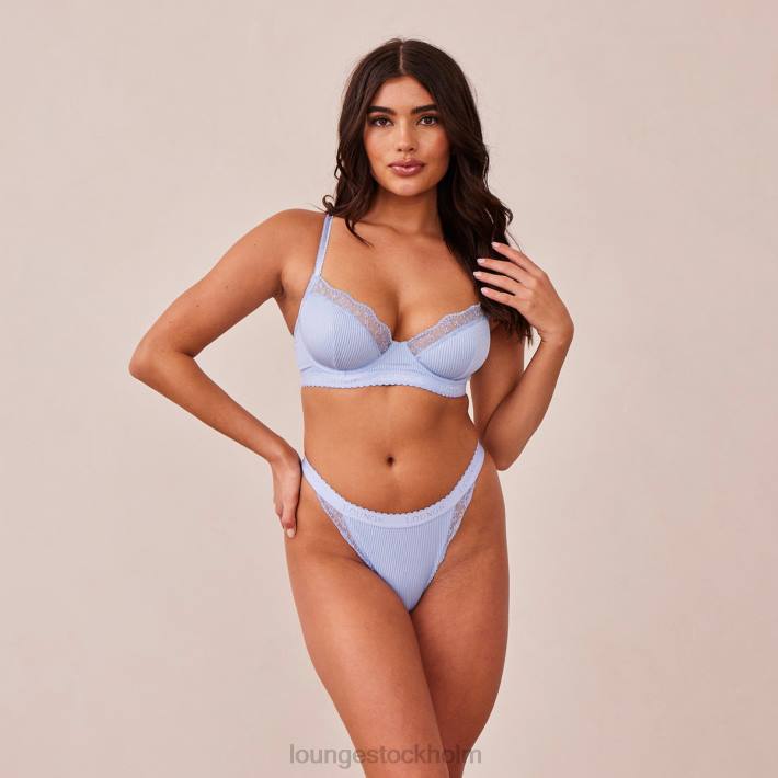 Lounge kvinnor blå underkläder FP6J89 ribbad balkong-bh & stringtrosa/trosa set
