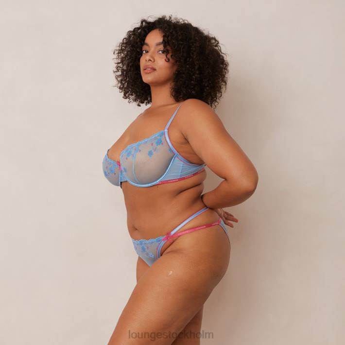 Lounge kvinnor blå underkläder FP6J94 blommig broderad balkong-bh & stringtrosa/trosa set