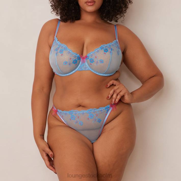 Lounge kvinnor blå underkläder FP6J94 blommig broderad balkong-bh & stringtrosa/trosa set