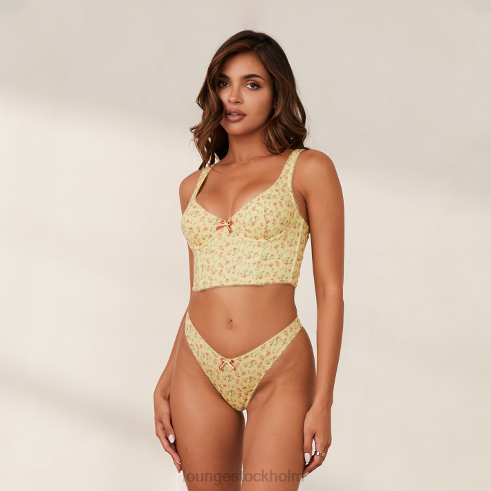 Lounge kvinnor citron blommig underkläder FP6J139 söt longline bh & g-string set