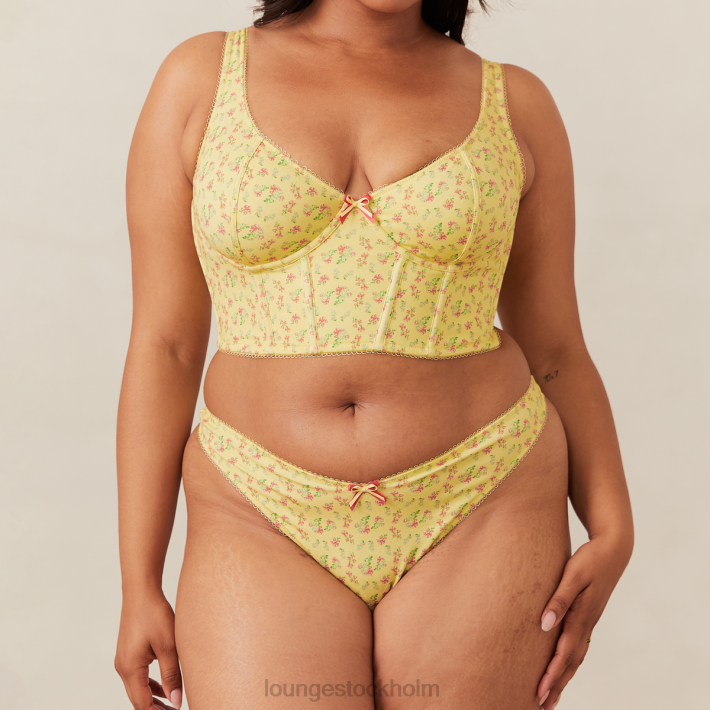 Lounge kvinnor citron blommig underkläder FP6J139 söt longline bh & g-string set