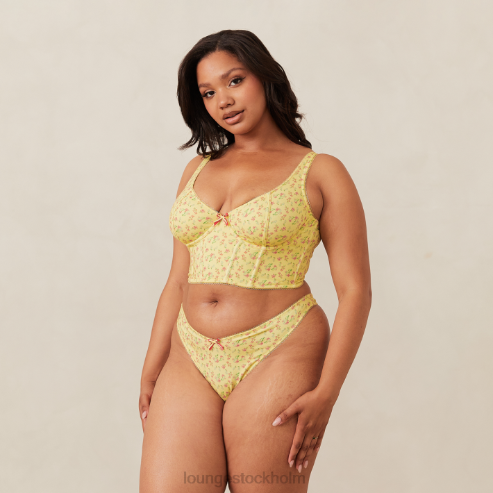 Lounge kvinnor citron blommig underkläder FP6J139 söt longline bh & g-string set