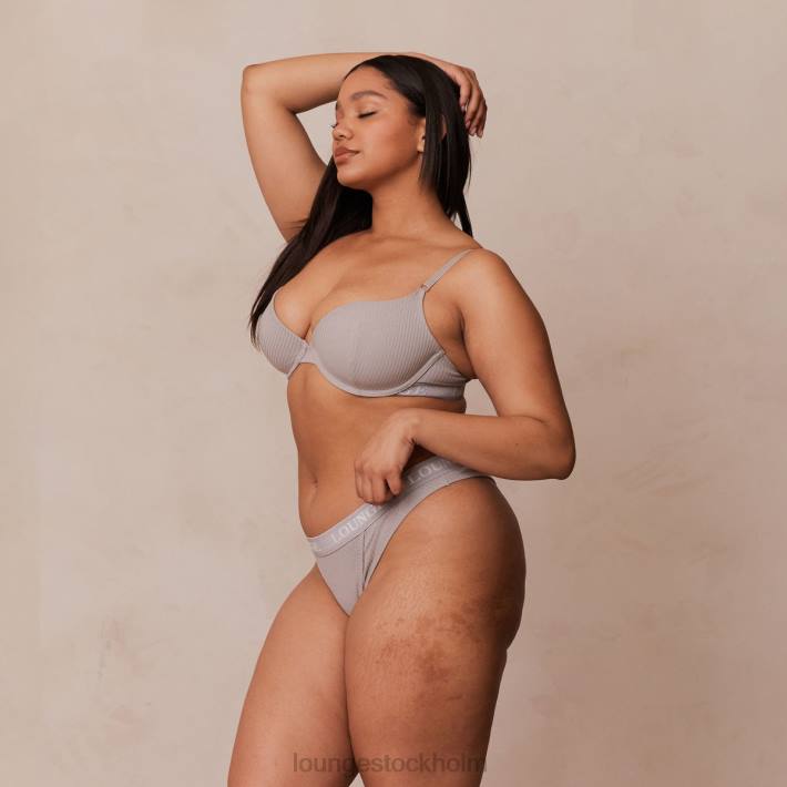 Lounge kvinnor grå underkläder FP6J81 ultrakomfortabel ribbad t-shirt BH & string set