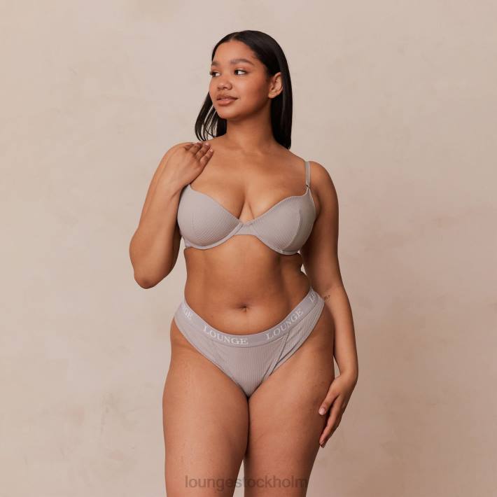 Lounge kvinnor grå underkläder FP6J81 ultrakomfortabel ribbad t-shirt BH & string set
