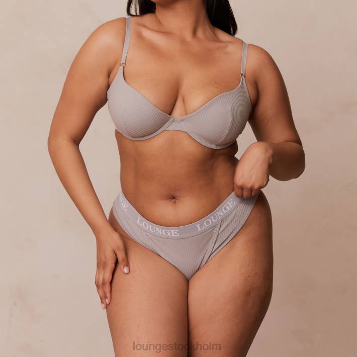 Lounge kvinnor grå underkläder FP6J81 ultrakomfortabel ribbad t-shirt BH & string set