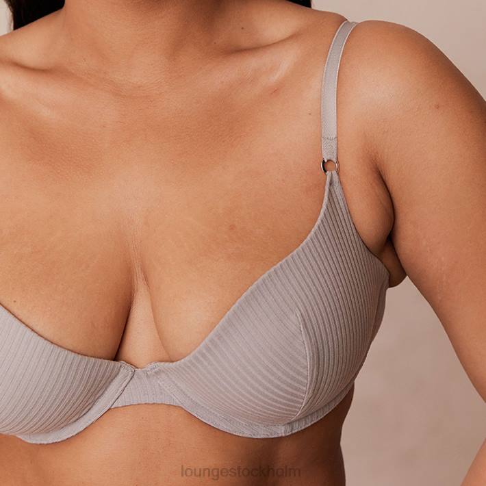 Lounge kvinnor grå underkläder FP6J81 ultrakomfortabel ribbad t-shirt BH & string set