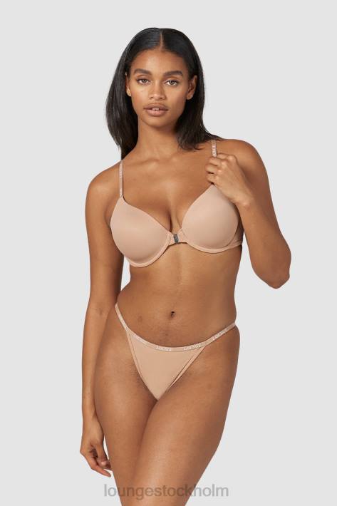 Lounge kvinnor honung underkläder FP6J148 släta t-shirt-bh och stringtrosor/kalsonger som knäpps framtill