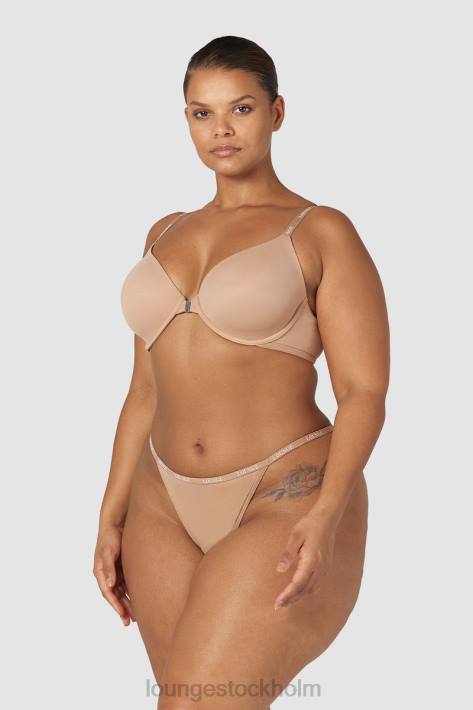 Lounge kvinnor honung underkläder FP6J148 släta t-shirt-bh och stringtrosor/kalsonger som knäpps framtill