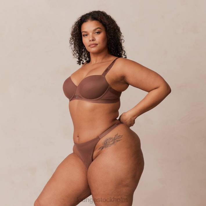 Lounge kvinnor kastanj underkläder FP6J122 Slät mesh t-shirt BH & stringtrosa/kalsonger set
