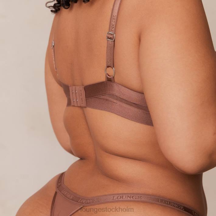 Lounge kvinnor kastanj underkläder FP6J122 Slät mesh t-shirt BH & stringtrosa/kalsonger set