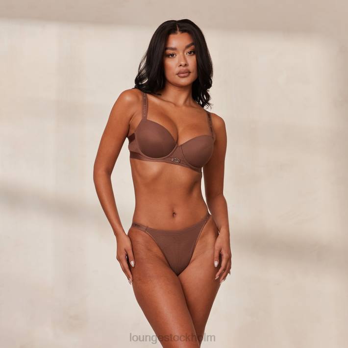 Lounge kvinnor kastanj underkläder FP6J122 Slät mesh t-shirt BH & stringtrosa/kalsonger set