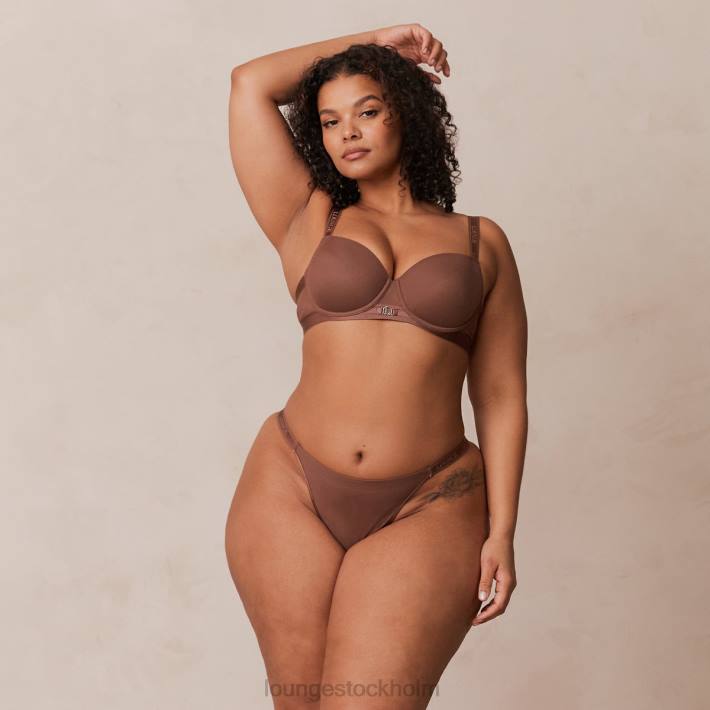 Lounge kvinnor kastanj underkläder FP6J122 Slät mesh t-shirt BH & stringtrosa/kalsonger set