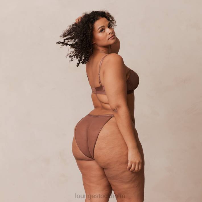 Lounge kvinnor kastanj underkläder FP6J122 Slät mesh t-shirt BH & stringtrosa/kalsonger set