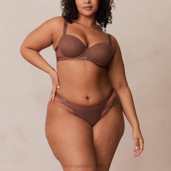 Lounge kvinnor kastanj underkläder FP6J122 Slät mesh t-shirt BH & stringtrosa/kalsonger set