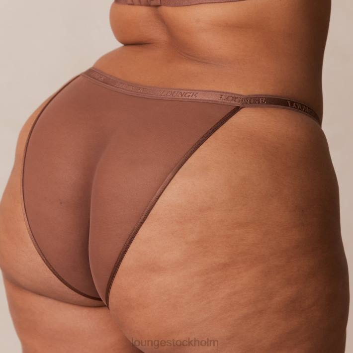 Lounge kvinnor kastanj underkläder FP6J122 Slät mesh t-shirt BH & stringtrosa/kalsonger set