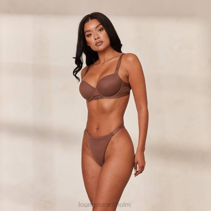 Lounge kvinnor kastanj underkläder FP6J122 Slät mesh t-shirt BH & stringtrosa/kalsonger set
