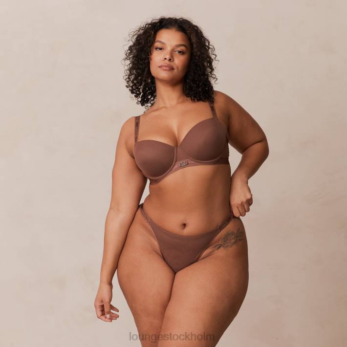 Lounge kvinnor kastanj underkläder FP6J122 Slät mesh t-shirt BH & stringtrosa/kalsonger set