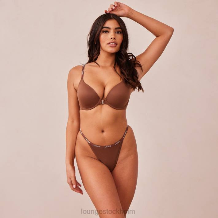 Lounge kvinnor kastanj underkläder FP6J157 släta t-shirt-bh och stringtrosor/kalsonger som knäpps framtill