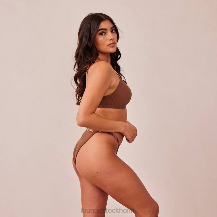 Lounge kvinnor kastanj underkläder FP6J157 släta t-shirt-bh och stringtrosor/kalsonger som knäpps framtill