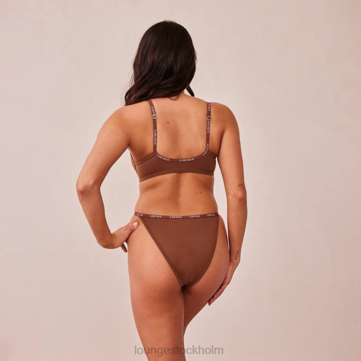 Lounge kvinnor kastanj underkläder FP6J157 släta t-shirt-bh och stringtrosor/kalsonger som knäpps framtill