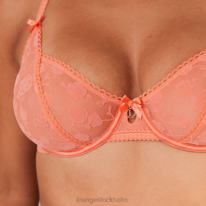 Lounge kvinnor korall underkläder FP6J159 flockad blommig balkong-bh & stringtrosa/trosa