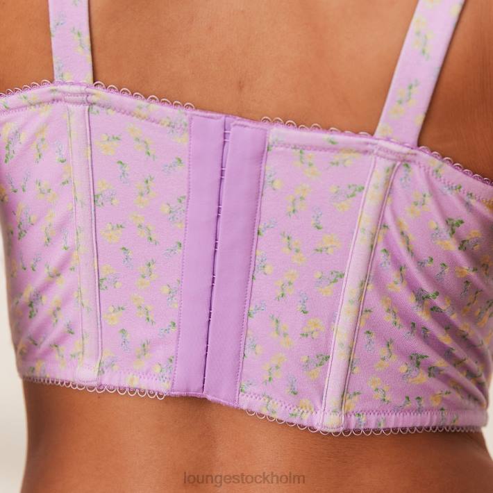 Lounge kvinnor lila blommig underkläder FP6J152 söt longline bh & g-string set
