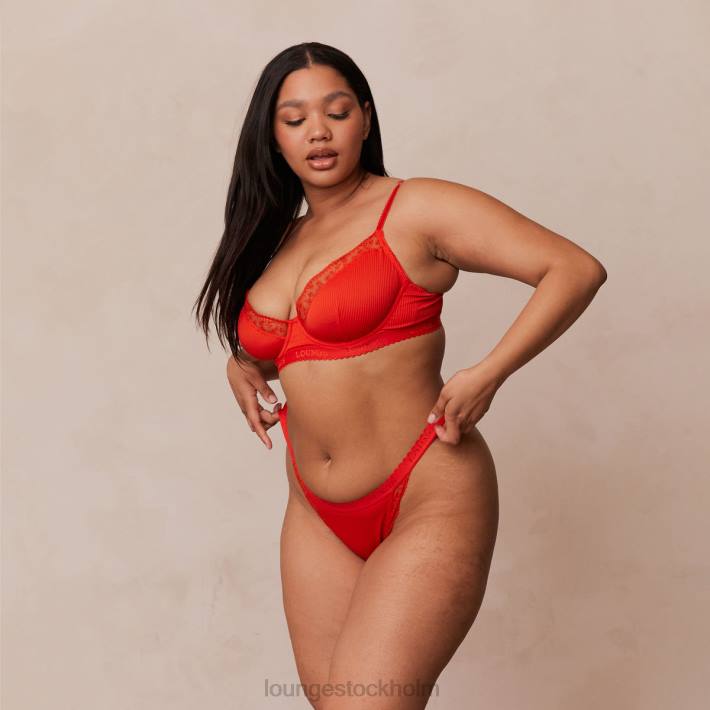 Lounge kvinnor röd underkläder FP6J131 ribbad balkong-bh & stringtrosa/trosa set