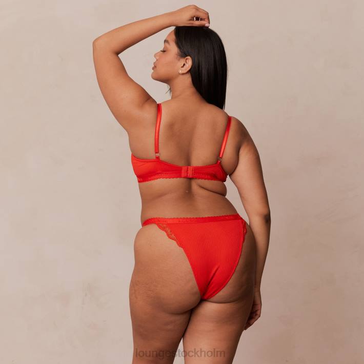 Lounge kvinnor röd underkläder FP6J131 ribbad balkong-bh & stringtrosa/trosa set