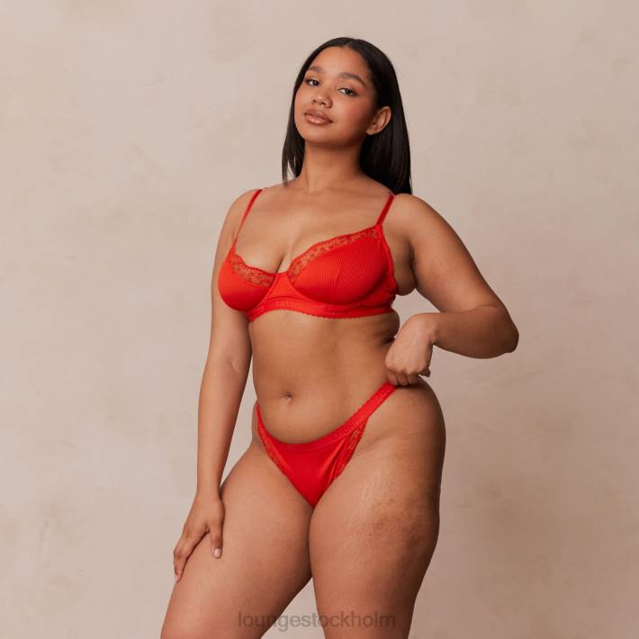 Lounge kvinnor röd underkläder FP6J131 ribbad balkong-bh & stringtrosa/trosa set