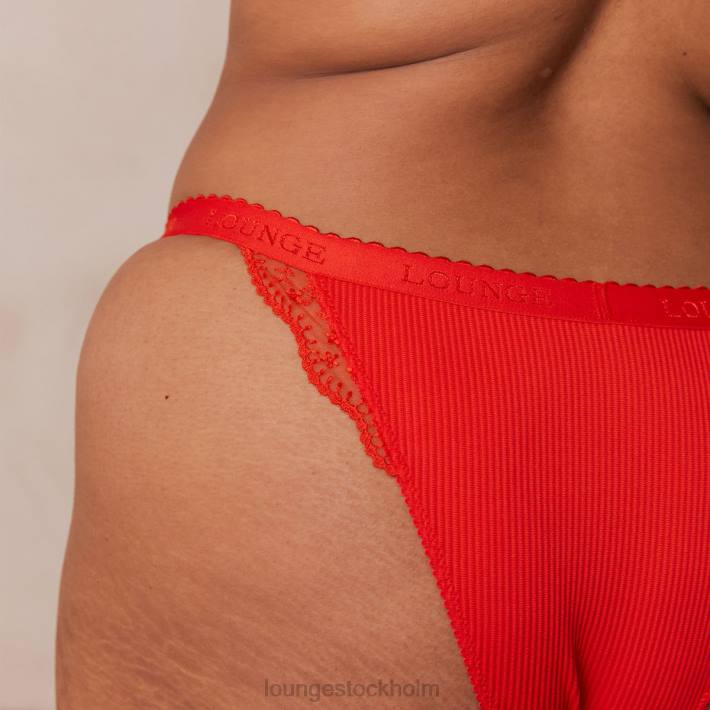 Lounge kvinnor röd underkläder FP6J131 ribbad balkong-bh & stringtrosa/trosa set