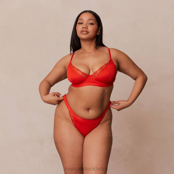 Lounge kvinnor röd underkläder FP6J131 ribbad balkong-bh & stringtrosa/trosa set